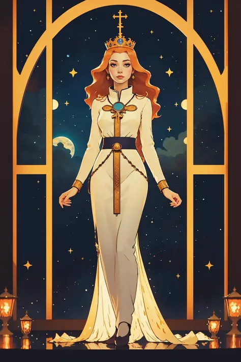 painting of a girl with long ginger hair in front of a church window, a cultural costume dress, a modest white tobe of a princess, a holy, saint, priestess
1girl, looking at the viewer, female focus, tall, realistic, /full-body/
castle, sky, night sky, moon, red planets, stars, bokeh, vivid colours, cosplay photo, depth of field, looking at the viewer, motion blur,
<lora:PZH_tarot_electronic:1>