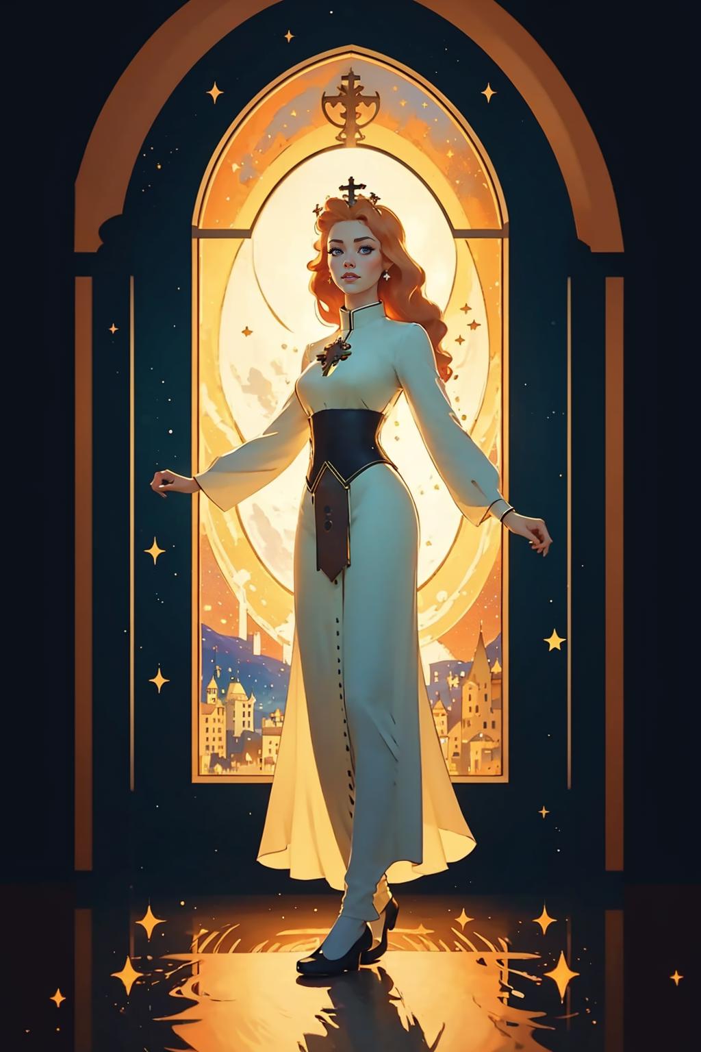 A woman in a white dress standing in front of a window - SeaArt AI