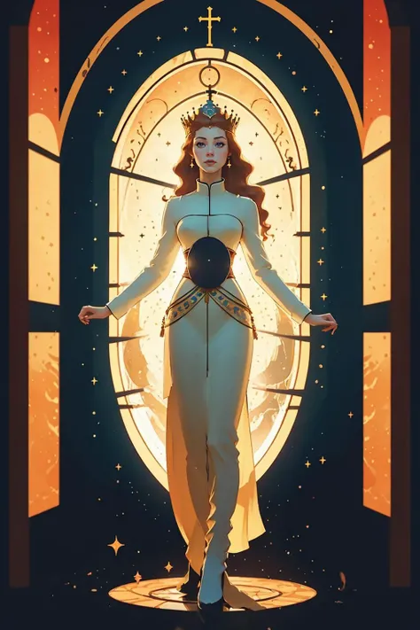painting of a girl with long ginger hair in front of a church window, a cultural costume dress, a modest white tobe of a princess, a holy, saint, priestess
1girl, looking at the viewer, female focus, tall, realistic, /full-body/
castle, sky, night sky, moon, red planets, stars, bokeh, vivid colours, cosplay photo, depth of field, looking at the viewer, motion blur,
<lora:PZH_tarot_electronic:1>