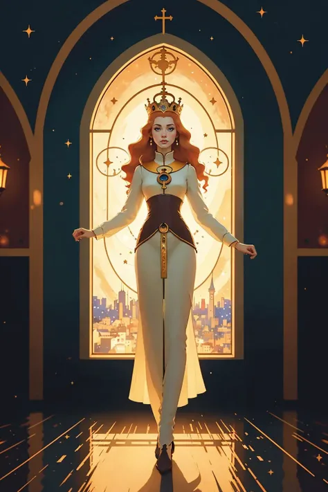 painting of a girl with long ginger hair in front of a church window, a cultural costume dress, a modest white tobe of a princess, a holy, saint, priestess
1girl, looking at the viewer, female focus, tall, realistic, /full-body/
castle, sky, night sky, moon, red planets, stars, bokeh, vivid colours, cosplay photo, depth of field, looking at the viewer, motion blur,
<lora:PZH_tarot_electronic:1>