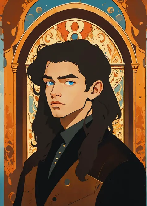 a male teenager with black robe, pretty boy, nice,
portrait, facing viewer, 1boy, solo,
blue eyes, brown long_hair, dnd a character profile,
<lora:derpd - DerpdeedooStyle:0.5> derpd
<lora:PZH_tarot_electronic:0.8>
<lora:comicDiffusion_v2:0.8>