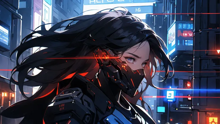 masterpiece, (1man), (half body), tall young man, ((male focus)), tall guy, black hair, long smooth bob, pale skin, scarlet eyes, moles, , sparks, particles,cyberpunk, cyborg, looking_at_viewer,, fortified suit, black plugsuit, solo, standing, symmetrical eyes, eyeshadows, detailed face and eyes, dynamic lighting, cinematic lighting, volume lighting, ultra high resolution, cyberpunk, night cyberpunk city with neon lighting,robot, roblit, <lyco:Robotaction:0.8>