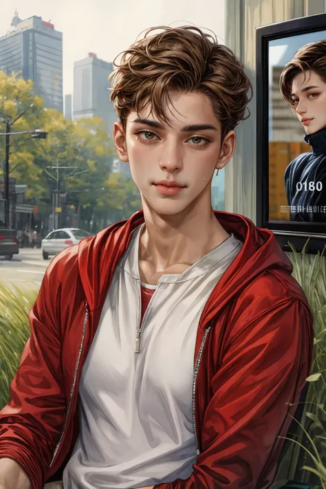 (masterpiece, ultra high res, 16k uhd, high quality), low key, commute, ad, tv, standing, looking at viewer, Hoodie, masterpiece, in the restaurant, sitting, (brown hair), black eyes, turn to the back, smile, Seoul, (small head), Precise human body structure, Precise hand structure, (duck egg face), Light-colored clothing, red coat, yellow top, Unity 16K Wallpapers, Concept Art, A person, 8K eyes, Grassland, Dress, Park, Bench, Pigeons, (((mature male))), ((big eyes:1.3)), (short hair), ((1 American mixed-race man)), Sweatpants, (Realistic face:1.8), Wide Shoulders, Single, (whole body:1.6), android 18,
<lora:add_detail:1.2>,