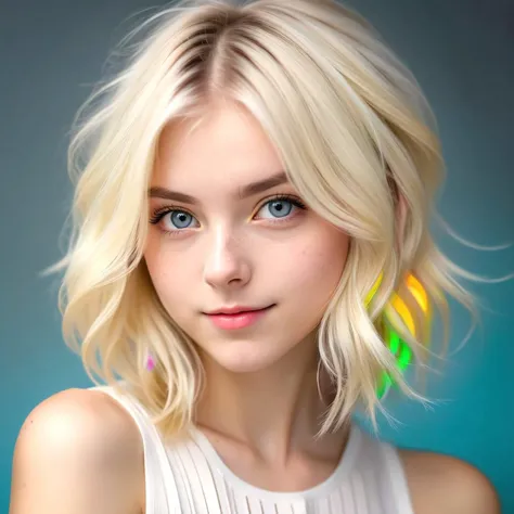 dslr photo, sharp, cute british girl, delicate skin texture, skin grain, fair skin, platinum blonde twin drills hair, colorful, bokeh