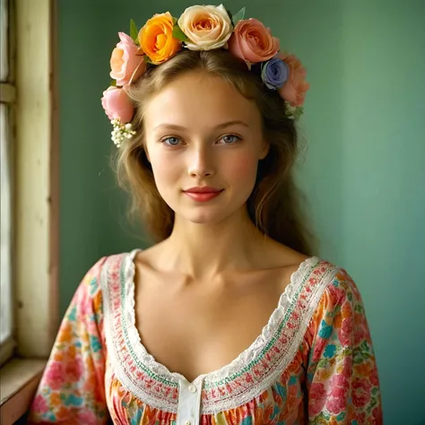Hasselblad Award Winner, 50mm, a 25 yo russian woman, sweet and tender, colourful, whymsical, sublime, harmonious, sensual,