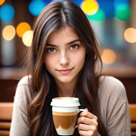 dslr photo, sharp, cute french girl, delicate skin texture, skin grain, buff skin, espresso brown long hair, colorful, bokeh
