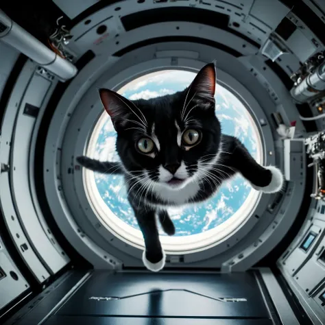 best quality, masterpiece, realistic, sharp focus,
In the weightless confines of the space station, a terrified cat floats helplessly in terror. Its legs are stretched in all directions, desperately searching for a solid surface that eludes its grasp. The cat's fur stands on end, creating a celestial halo of fear as it navigates the alien environment with wide, panicked eyes. Each futile attempt to anchor itself only adds to the surreal spectacle of a feline astronaut adrift in a microgravity ballet, a poignant reminder of the challenges faced by Earth's creatures in the vastness of space.
<lora:RMSDXL_Enhance:1>,
<lora:add-detail-xl:0.8>,
<lora:RMSDXL_Darkness_Cinema:1>,