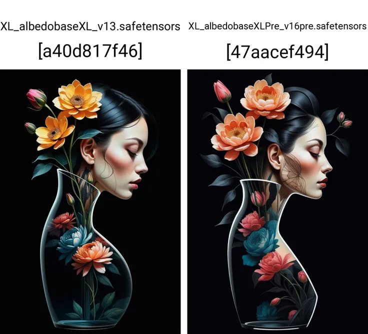 pitch black dark background, [:cubism:4] blooming flower vase, double exposure art, tattoo [in the form of a shiny two toned, dual colors scheme (woman's profile:0.3) looking down::6], masterpiece by Anna Dittman, Dan Hillier, Jean Nouvel, Greg Rutkowski,  (glitch art:1.2), dark art, digital artwork, illustrative, painterly, matte painting, chiaroscuro