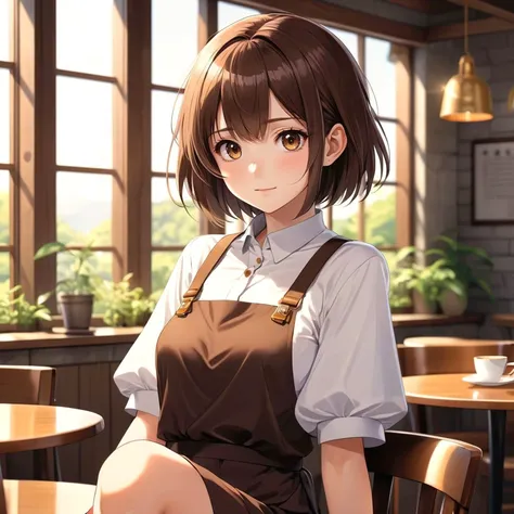 anime, sharp, cute girl, delicate skin texture, skin grain, fair skin, sparkling light brown eyes, espresso brown wedge cut hair, colorful, bright colors, full body shot,