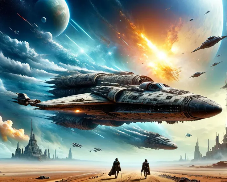 The world of Star Wars, highly detailed gigantic spaceship, a post-apocalyptic world, hyper detailed, 8k <lora:ral-dissolve:1>