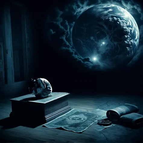 a color photograph of A prophecy for a fantasy, the curse of a vivid mind . Monochromatic badckground setting, subdued color, color harmony