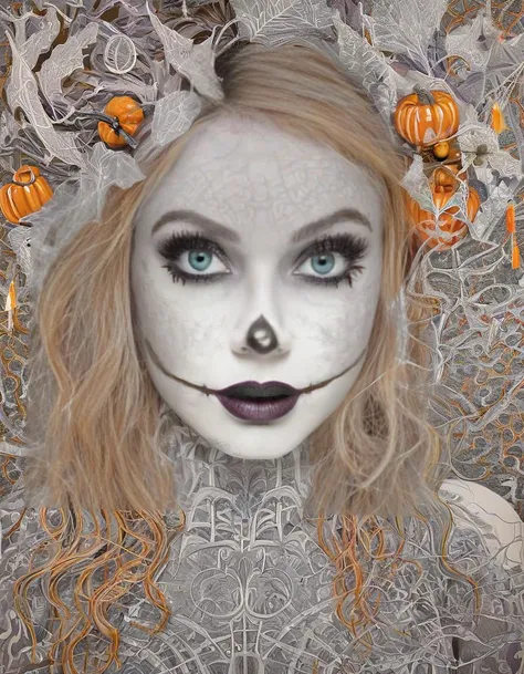 <lora:HalloweenGirls:1>Halloween, intricate portrait of a young woman, creative, playful