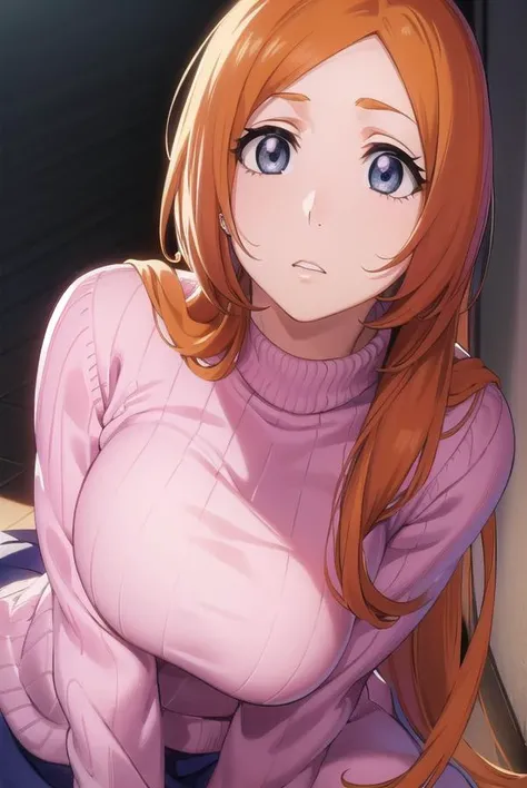 inoueorihime, <lyco:originalinoueorihime-lyco-nochekaiser:1>,
inoue orihime, long hair, orange hair, (grey eyes:1.5),
BREAK sweater, (pink sweater:1.5), long sleeves, puffy sleeves, skirt, blue skirt, long skirt,
BREAK looking at viewer, full body,
BREAK indoors, classroom,
BREAK <lyco:GoodHands-beta2:1>, (masterpiece:1.2), best quality, high resolution, unity 8k wallpaper, (illustration:0.8), (beautiful detailed eyes:1.6), extremely detailed face, perfect lighting, extremely detailed CG, (perfect hands, perfect anatomy),