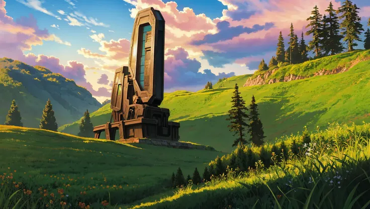 masterpiece, best quality, <lora:beamemitter-halo-richy-v1:1> (beamemitter:1.4) tower, <lora:Ghibli_v6:1> field, grass
