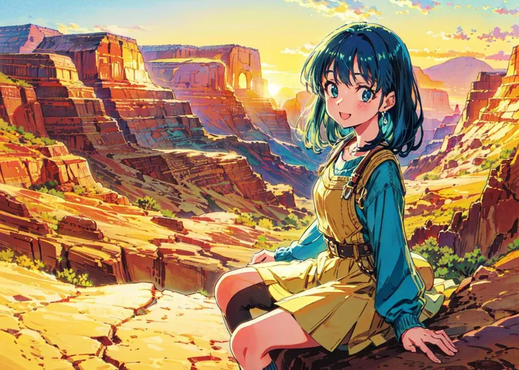 <lora:Ghibli_v6:0.8> <lora:add_detail:0.5>
((masterpiece)), (best quality), (ultra detailed), (digital), cute anime girl, blue hair, happy, canyon, desert, mountains, sunset, anime style, intricate, elaborate detail, ((vivid)) colors, high saturation