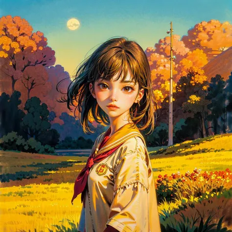 (masterpiece, best quality), (abstract art:0.9), (peaceful theme:0.9), 1girl, outdoors, in school, <lora:Pyramid lora_Ghibli_n3:1>