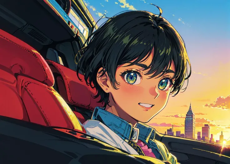 <lora:Ghibli_v6:0.8> <lora:add_detail:0.5>
((masterpiece)), (best quality), (ultra detailed), (digital), cute anime boy, 1boy, close up, happy, solo, driving a fuchsia-colored sports car, outdoors, city, sunset, anime style, intricate, elaborate detail, ((vivid)) colors, high saturation