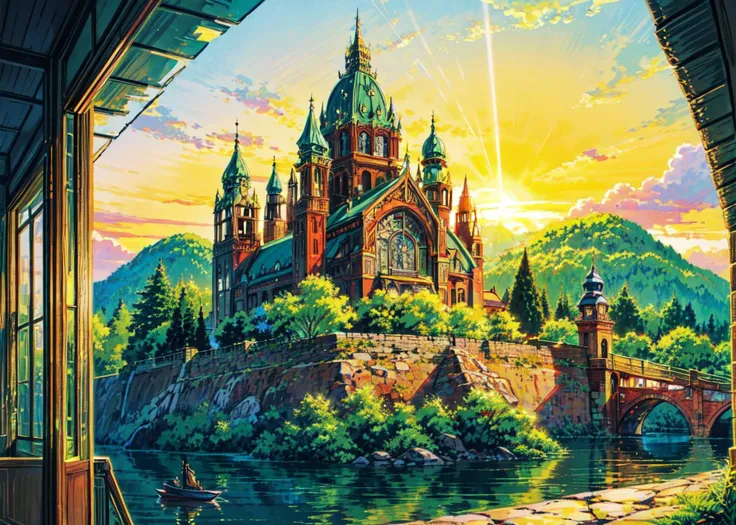 <lora:Ghibli_v6:0.8> <lora:add_detail:0.8>
((masterpiece)), (best quality), (ultra detailed), (digital), mythical, glass castle surrounded by lake, sunrise, anime style, intricate, elaborate detail, ((vivid)) colors, high saturation