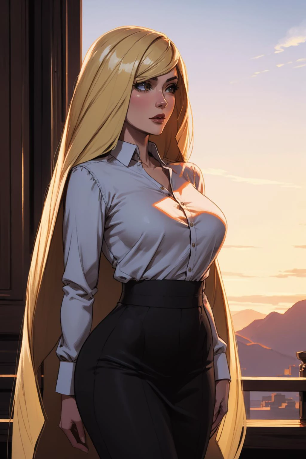 best quality, highly detailed, performance, <lora:lusamine-pokemon-richy-v1:.9> lusaminernd, mature female, very long hair <lora:Ghibli_v6:0.8> scenery,