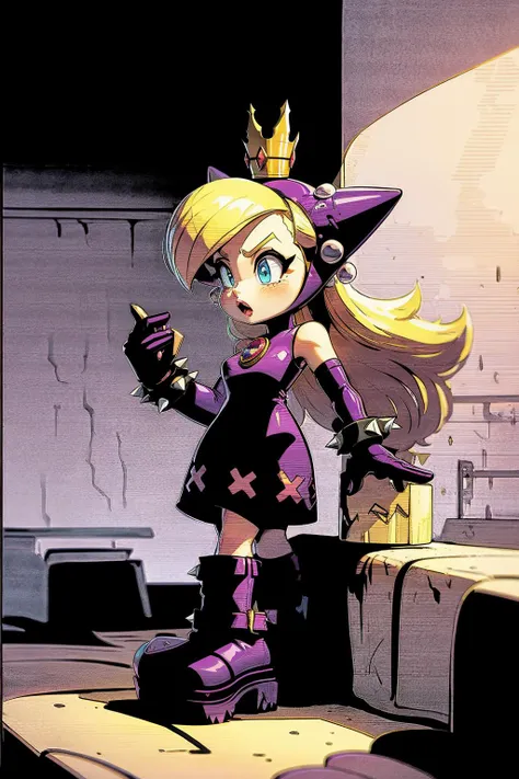 best quality, highly detailed, headshot, <lora:supermario_wapeach-10:.95> wapeach, crown, purple dress, elbow gloves, boots, bracelet, spikes <lora:Ghibli_v6:0.8> scenery,