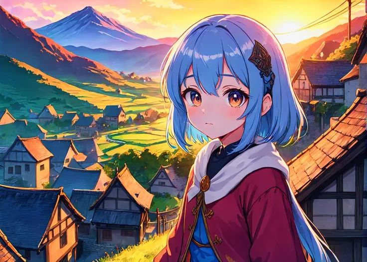 <lora:Ghibli_v6:0.8> <lora:add_detail:0.5>
((masterpiece)), (best quality), (ultra detailed), (digital), cute anime girl, looking at viewer, medieval era, village, mountains, sunrise, anime style, intricate, elaborate detail, ((vivid)) colors, high saturation
