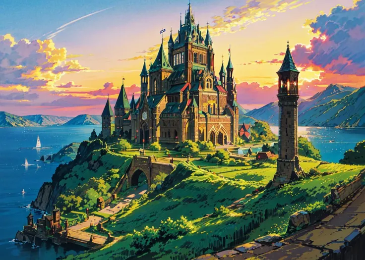 <lora:Ghibli_v6:0.8> <lora:add_detail:0.5>
((masterpiece)), (best quality), (ultra detailed), (digital), medieval themed castle, fantasy, islands in the sky, sunset, dragon, cataclysm, anime style, intricate, elaborate detail, ((vivid)) colors, high saturation