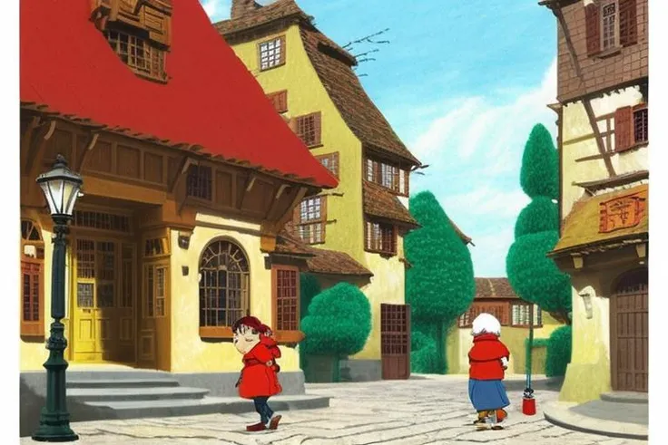(Acclaimed Drawing:1.3) of (Masterpiece:1.3),(Cosy:1.3) urban landscape, <lora:Ghibli_v4:1> ghibli style