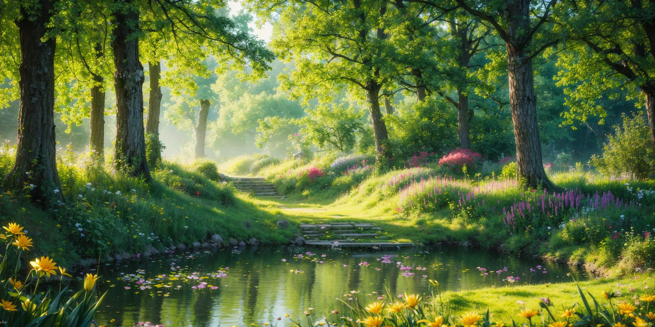 ((masterpiece)), (highres), illustration, original, extremely detailed wallpaper, no humans, window, scenery, plant, water, potted plant, outdoors, building, door, house, flower pot, day, lily pad, chair, flower, table, stairs, watermark, hat, tree, sunlight, pond, grass, indoors, reflection, lamp, balcony, black headwear, bush, sky, railing, desk, open window, shelf, leaf, book, web address, copyright name, ladder, architecture, shadow, solo, dated, vines, vase, city, cafe, lantern, bucket, ruins, bench, shop, signature, moss, boat, barrel, river, is unreal engine, realistic, fine portrayal, volume light, octane rendering, focusing, Tindal effect, HD, photography style, masterpiece, perfect work, master work, award-winning work, and complex detailed portraya, (photorealistic:1.2), professional lighting, (blur light:1.3), soft light, perfect lighting, detailed light, (ambient light:1.3), (cinematic composition:1.3), (neon lights), (collarbone), (camisole), a woman in a floral dress and straw hat standing on a tree brancha, woman in a gray dress holding a bouquet of daisies, a stock photo by Oleg Oprisco, pinterest, art photography, made of flowers, soft light, enchanting, intimate but not tight, cuffs decorated with light gold lines, People canât help but think of the stars twinkling in the starry sky, (no no humans:2), slg, forest, river, grass, path, waterfall, <lora:Ghibli_v4:0.6>, <lora:howlbgsv3:0.2>, <lora:slg_v30:0.5>