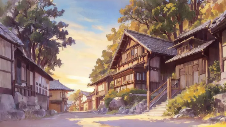 outdoor in the golden hour
Background Ghibli style village,
(fujifilm 16k) ,hyperrealistic, intricate detail, autolevel, dark, art nouveau, dramatic, desaturated, (expansive), intricate <lora:Ghibli_v4:0.8>