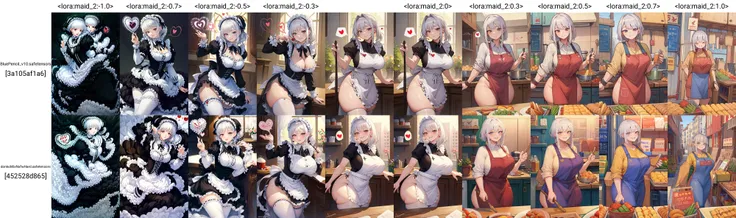 absurdres, highres, (masterpiece:1.2), (best quality, highest quality), sharp focus, <lora:EnvyGoodHands-beta2:0.4>,
<lora:maid_2:-1.0>, 1girl, (mature female), silver hair, white hair, apron,
curvy, groin, seductive smile, spoken heart,