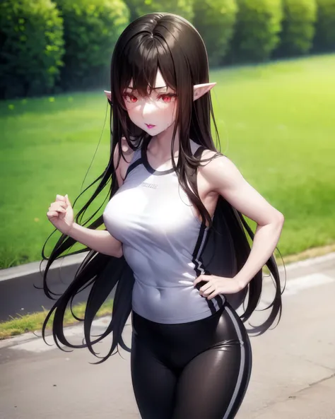 <lyco:Enigma-NAI-LyCORIS:0.85>
1girl, solo, (3ngma),  purple lips,
wearing sportswear, outdoors, running, 
 pale skin, pointy ears, finely detailed red eyes,  long black hair, flowing hair