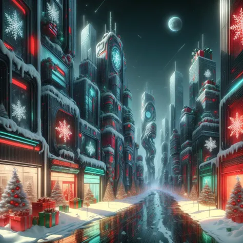 <lora:add_detail:0.8>,
<lora:XmasTech-20:1>, scifi, XmasTech,
city buildings , street,