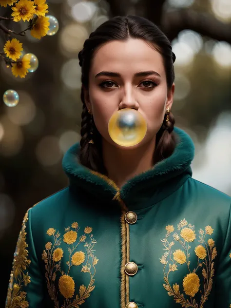 (80mm anamorphic lens flare:0,75), (artful bokeh depth of field:1.6), ((close up photorealistic portrait)), (men president Slavic blow bubble gum. vyshyvanka outfit, walks proudly above the water surface:1.4), the mermaids with realistic hair, long braids), with delight face expressions looking at walking above the water surface in, (detailed professional photography:1.3), (dark shot:1.2),(cinematic scar on face:0.88), (realistic sweat skin:1.2), (tree on background:1.1), (bent in flowers scene:1.2), Slavic folklore composition, (sunflowers on background:0.81), (blue fur coat:0,88), (outfit yellow and blue color tone), (hdr:1.28), hyperdetailed, cinematic, accent warm light, cold background color tone, intricate details, hyperrealistic, (muted colors:1.38), (neutral colors:1.2), intricate, elegant, sharp focus, (Geof Darrow:1,2), soft lighting, vibrant colors, (high contrast), (masterpiece), (detailed face). <lora:Bubble Gum_v2.0:0.5>