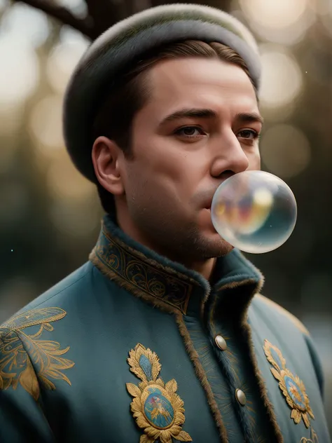 (80mm anamorphic lens flare:0,75), (artful bokeh depth of field:1.6), ((close up photorealistic portrait)), (men Ukrainian blow bubble gum. vyshyvanka outfit, walks proudly above the water surface:1.4), the mermaids with realistic hair, long braids), with delight face expressions looking at walking above the water surface Vladimir Zelensky in, (detailed professional photography:1.3), (dark shot:1.2),(cinematic scar on face:0.88), (realistic sweat skin:1.2), (tree on background:1.1), (bent in flowers scene:1.2), Ukrainian folklore composition, (sunflowers on background:0.81), (blue fur coat:0,88), (outfit yellow and blue color tone), (hdr:1.28), hyperdetailed, cinematic, accent warm light, cold background color tone, intricate details, hyperrealistic, (muted colors:1.38), (neutral colors:1.2), intricate, elegant, sharp focus, (Geof Darrow:1,2), soft lighting, vibrant colors, (high contrast), (masterpiece), (detailed face). <lora:Bubble Gum_v2.0:0.6>