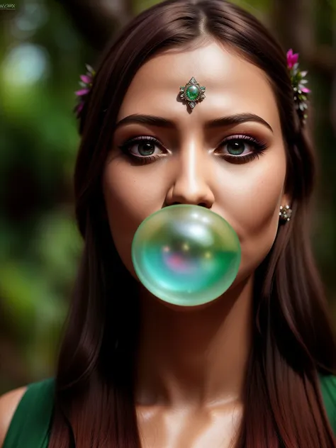 1girl blowing bubble gum, Burkinabe, ginger hair, hair flaps, pink eyes, medium breasts, toned, full body, toned, medium breasts, midriff, cleavage, legs, feet, ((style-sylvamagic:1.0), looking up, solo, half shot, detailed background, detailed face, fairytaleai, fairytale theme:1.1), warm smile, forest witch, wearing (green:0.7) witch outfit, rustic hut in the forest, outdoors, simple staff, vines, moss, dried plants, mushrooms, beads, casting spell, (green:0.7) magic fumes, floating particles, dark sinister atmosphere, dim lighting) BREAK ((photorealistic), realistic face, medium breasts), beautifully detailed woman, detailed mouth, extremely detailed eyes_and_face, beautiful attractive face, beautiful detailed eyes, pronounced feminine feature, matte eyeshadow, eyelashes, eyeliner, perfect body, smooth skin BREAK color HD photo, Nokia 808 PureView Camera, (full body, high quality photo, masterpiece), HDR, 8K resolution, analogue RAW DSLR, best quality, absurdres, vivid vibrant colors, skin pores, intricate detail, (intricately detailed face_and_eyes), realistic human hands, sophisticated detail, (realistic lighting, sharp focus), centerfold, bokeh, official art, 8k wallpaper, ultra high res, professional photography, (photorealistic). <lora:Bubble Gum_v2.0:0.6>