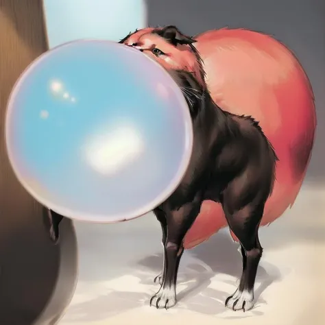 <lora:Bubble Gum:1> Inflated bubble gum, blow bubble, color bubble gum,  rounded 1girl groping , evil office with yak,