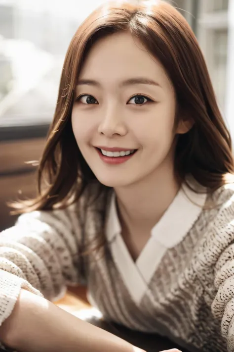1girl, somin, somin\(runningman\), sitting, dress, close up, smile,
looking at viewer, indoors,
masterpiece, high quality, highres, absurdres, realistic, photorealistic,
