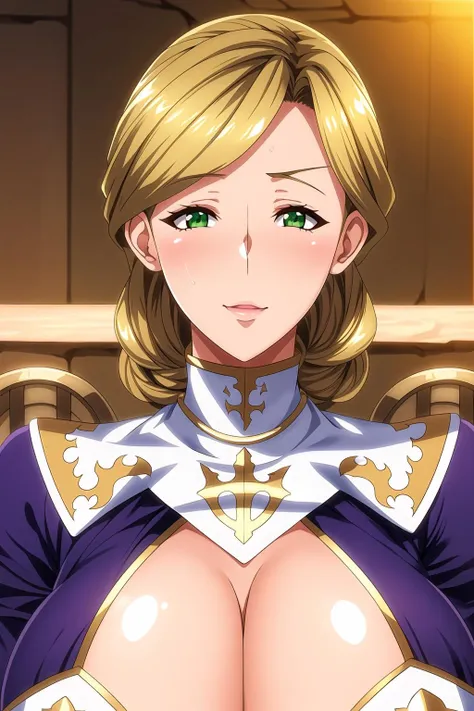 Simple White Background,
purple dress with a gold collar,cleavage, puffy sleeves,
<lora:Eris_Angel_Knight-KK77-V1:0.7>,
green eyes,blonde hair,short hair,Hair_bun,Bangs,
<lora:Mariana_Luciano_NON_VIRGIN-KK77-V1:0.3>,<lora:more_details:0.1>,
1 girl, 20yo,Young female,Beautiful Finger,Beautiful long legs,Beautiful body,Beautiful Nose,Beautiful character design, perfect eyes, perfect face,expressive eyes,perfect balance,
looking at viewer,(Focus on her face),closed mouth, (innocent_big_eyes:1.0),Light_Smile,
official art,extremely detailed CG unity 8k wallpaper, perfect lighting,Colorful, Bright_Front_face_Lighting,shiny skin,
(masterpiece:1.0),(best_quality:1.0), ultra high res,4K,ultra-detailed,
photography, 8K, HDR, highres, absurdres:1.2, Kodak portra 400, film grain, blurry background, bokeh:1.2, lens flare, (vibrant_color:1.2),professional photograph,
(Beautiful,large_Breasts:1.4), (beautiful_face:1.5),(narrow_waist),