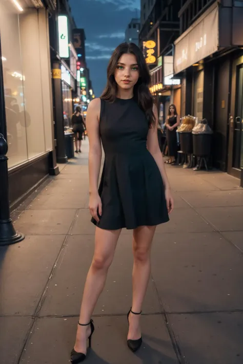 <lora:L1vvyLuv:0.85>,l1vvyluv,green eyes,woman wearing a black dress on a new york city sidewalk at night, Full Body Photograph,Full Body Portrait, Full Body Visible, From a Distance,