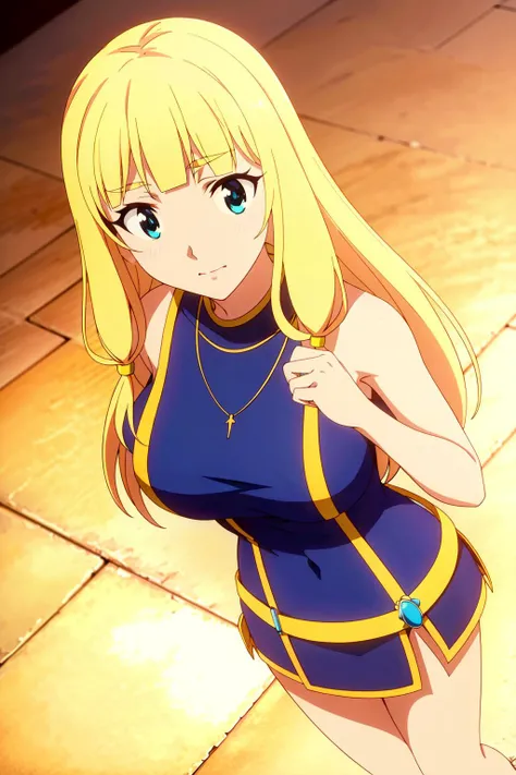 masterpiece, perfect lighting, (beautiful, best quality:1.3), perfect eyes, absurdres, 8k, (absurdres), finely detail,
<lora:Cecily_v1.0:0.8>, cecily, long hair, blonde hair, blue eyes, (twintails:0.4)
dress, ball gown, (short dress:1.3), gold necklace,
dutch angle, cowboy shot, isometric, from above,