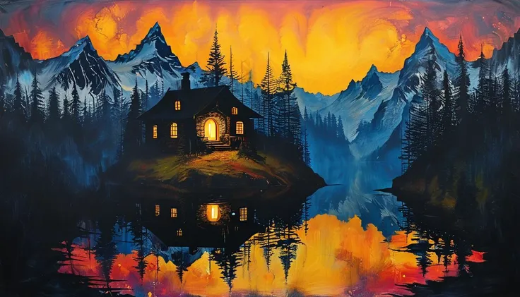 impactful paint of A mountain cottage <lora:Lost_In_Dreams:0.9>, highly detailed, 8k, sharp, professional, clear, high contrast, high saturated, , vivid deep blacks, crystal clear