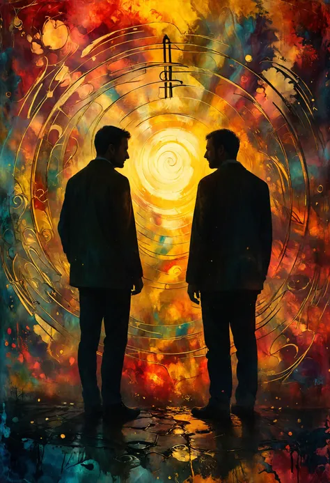 We are the murderous pair, That went to jail and we murdered the murderers there, <lora:Lost_In_Dreams:0.6>, <lora:SDXLFaeTastic2400:0.8>, Golden hour, <lora:ral-colorswirl:0.7> ral-colorswirl