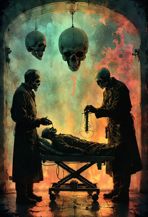Doctors of death, Curing our patients of breath, <lora:Lost_In_Dreams:0.6>, <lora:detailed_notrigger:0.8>, soft shaded, <lora:IPXL_v8:0.7> inkpunk style
