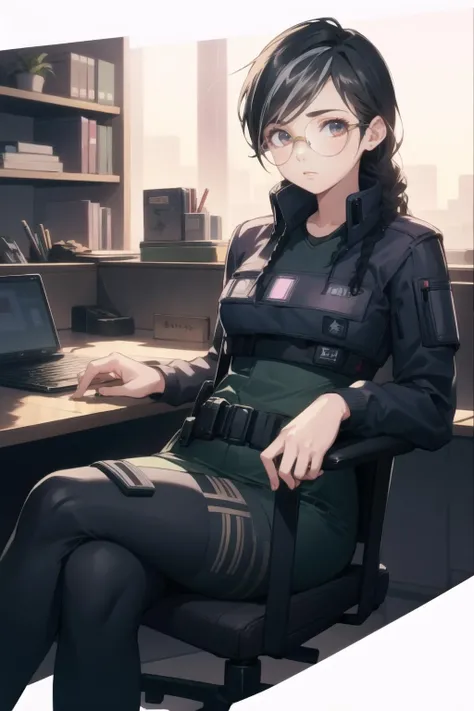 <lora:dokkaebi-000025:1> dokkaebi, glasses,
1girl, solo, office