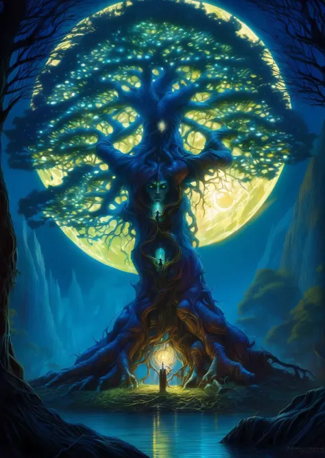 1girl, elf, close-up, 
In the world of Warcraft, a night elf stands beneath the sprawling, ancient boughs of Teldrassil, the massive World Tree. Bathed in the ethereal light of the moon, their radiant azure skin and long, flowing hair capture the essence of night elf elegance. The night elf's eyes, a piercing shade of silver, reflect the mysteries of the night as they guard their lush, enchanted homeland with a mixture of grace and vigilance, embodying the enduring spirit of their ancient race.
(by Andrew Ferez, ZdzisÅaw BeksiÅski,)
science fiction, 
characters, digital, dark fantasy, illustration,gothic horror, surreal,
detailed, shadows, high contrast