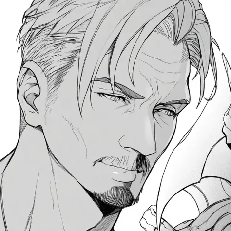 anime, lineart, monochrome, 1boy, portrait, mature male