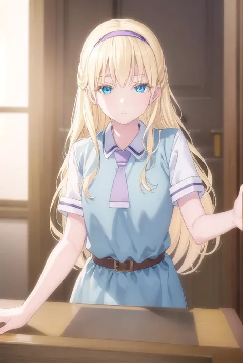 asobiasobaseolivia, <lora:asobi asobase olivia s1-lora-nochekaiser:1>,
olivia, long hair, blue eyes, blonde hair,
BREAK dress, school uniform, hairband, necktie, belt,
BREAK indoors, classroom,
BREAK looking at viewer, (cowboy shot:1.5),
BREAK <lyco:GoodHands-beta2:1>, (masterpiece:1.2), best quality, high resolution, unity 8k wallpaper, (illustration:0.8), (beautiful detailed eyes:1.6), extremely detailed face, perfect lighting, extremely detailed CG, (perfect hands, perfect anatomy),