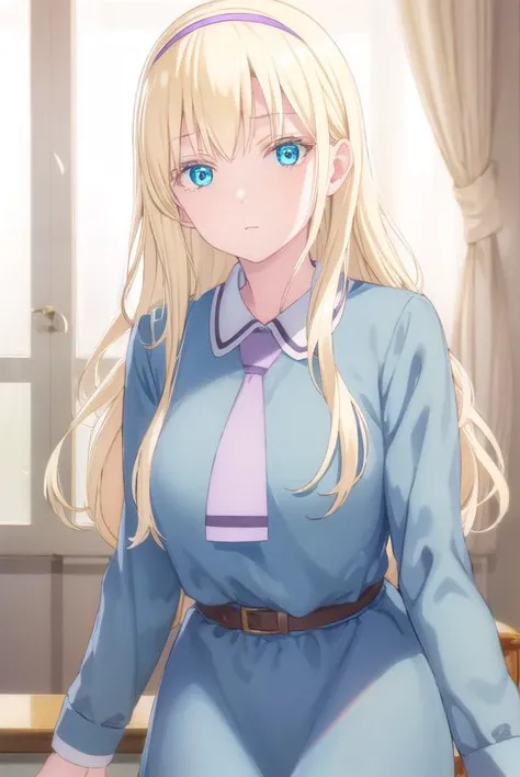 asobiasobaseolivia, <lora:asobi asobase olivia s1-lora-nochekaiser:1>,
olivia, long hair, blue eyes, blonde hair,
BREAK dress, school uniform, hairband, necktie, belt,
BREAK indoors, classroom,
BREAK looking at viewer, (cowboy shot:1.5),
BREAK <lyco:GoodHands-beta2:1>, (masterpiece:1.2), best quality, high resolution, unity 8k wallpaper, (illustration:0.8), (beautiful detailed eyes:1.6), extremely detailed face, perfect lighting, extremely detailed CG, (perfect hands, perfect anatomy),