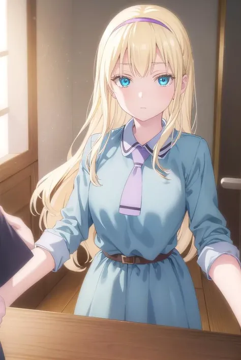 asobiasobaseolivia, <lora:asobi asobase olivia s1-lora-nochekaiser:1>,
olivia, long hair, blue eyes, blonde hair,
BREAK dress, school uniform, hairband, necktie, belt,
BREAK indoors, classroom,
BREAK looking at viewer, (cowboy shot:1.5),
BREAK <lyco:GoodHands-beta2:1>, (masterpiece:1.2), best quality, high resolution, unity 8k wallpaper, (illustration:0.8), (beautiful detailed eyes:1.6), extremely detailed face, perfect lighting, extremely detailed CG, (perfect hands, perfect anatomy),