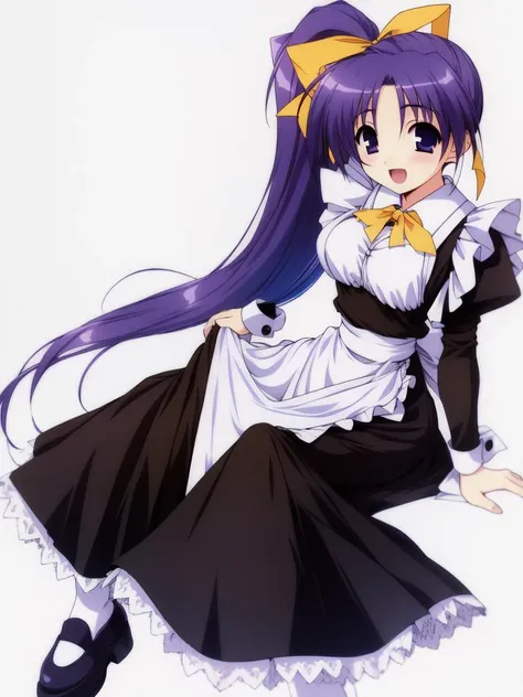<lora:Itou_Noemi:1>,ItouNoemi, 1girl, solo, thighhighs, maid, white thighhighs, yellow bow, bow, long sleeves, dress, shoes, apron, very long hair, open mouth, smile, :d, clothes lift, hair bow, blue eyes, sitting,
masterpiece, high quality, very_high_resolution, large_filesize, full color,
